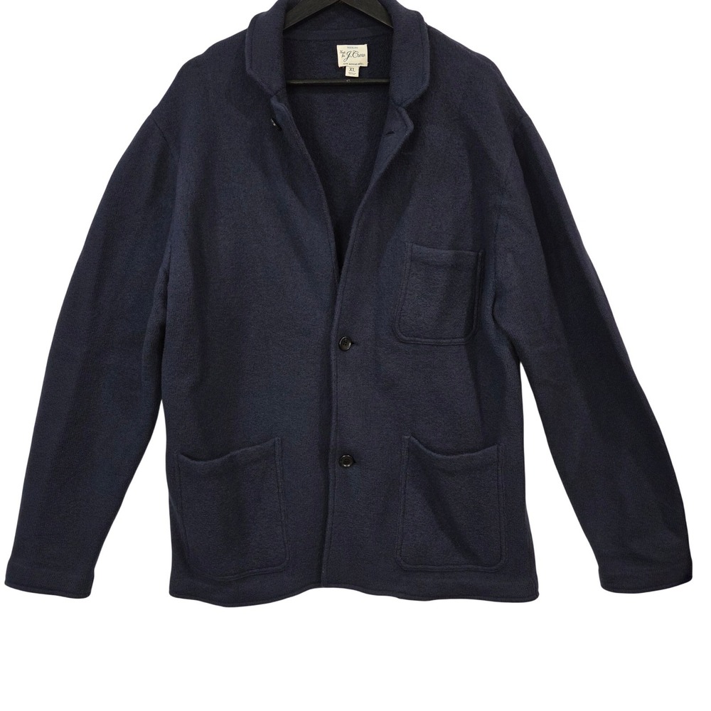 J.Crew Mens XL 100% Merino Wool Sweater Blazer Navy Blue Preppy Dark Academia
